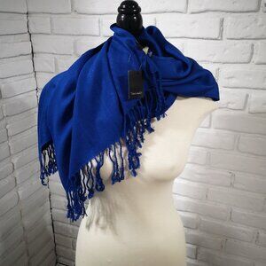 NWT Tahari Unisex Royal Blue 100% Viscose Scarf with Fringe